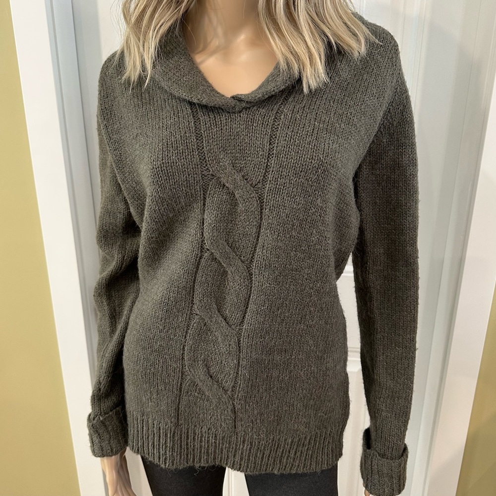 Zara Green Wool Alpaca Sweater Women’s Large Shawl Collar